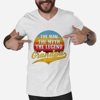 The Man The Myth The Legend Grandpa Gift Fathers Day Men V-Neck Tshirt - Seseable