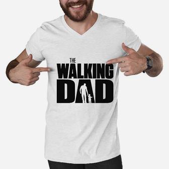 The Walking Dad Father Parent Funny Ring Spun Men V-Neck Tshirt - Seseable