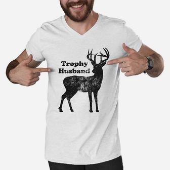 Trophy Husband Funny Hunting Buck Deer Fathers Day Men V-Neck Tshirt - Seseable