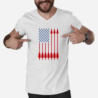 Us American Flag Archery Arrows Hunting Fathers Day Shirt Men V-Neck Tshirt - Seseable