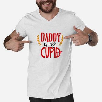 Valentines Day Shirt Daddy Is My Cupid Cute Kids Men V-Neck Tshirt - Seseable