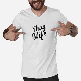 Womens Thug Wife Pun Funny Gift For Wife From Husband Dad Joke Premium Men V-Neck Tshirt - Seseable