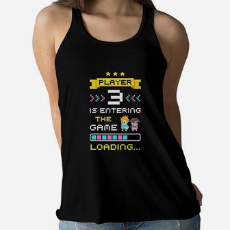1st Time Dad Mom Gamer Announcement Ladies Flowy Tank - Seseable