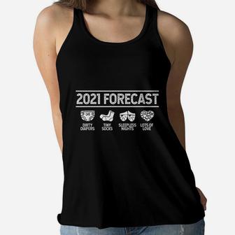 2021 Forecast New Mom Dad Expecting Baby Announcement Ladies Flowy Tank - Seseable