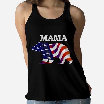 5th Of July For Women Mama Bear American Flag Usa Ha Ladies Flowy Tank - Seseable