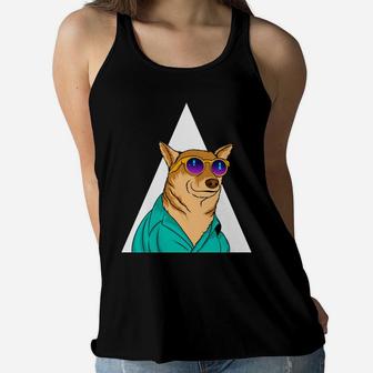 A Cool Dog Wearing Sunglasses Funny Cartoon Pet Women Flowy Tank - Seseable