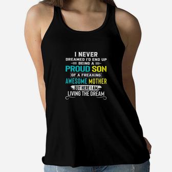 A Proud Son Of A Awesome Mother Delightful Gift For Mom Ladies Flowy Tank - Seseable