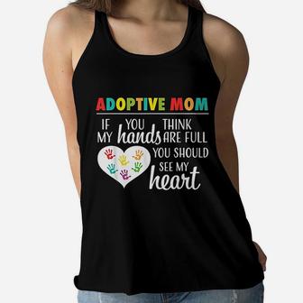 Adoptive Mom Heart Quote Adoption Gift For Parents Ladies Flowy Tank - Seseable