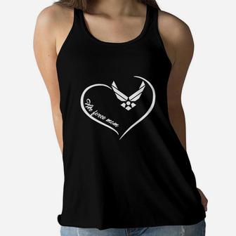 Air Force Mom Heart Shirt Ladies Flowy Tank - Seseable