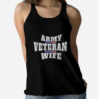 Army Veteran Proud Wife American Flag Pride Gift Ladies Flowy Tank - Seseable
