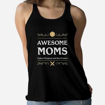 Awesome Moms Explore Dungeons D20 Dice Tabletop Rpg Gamer Ladies Flowy Tank - Seseable