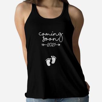 Baby Announcement Mom Coming Soon 2021 Ladies Flowy Tank - Seseable