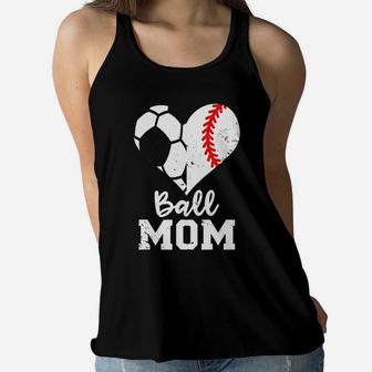 Ball Mom Heart Funny Soccer Baseball Ladies Flowy Tank - Seseable