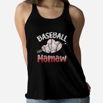 Baseball Mamaw Ball Heart Ladies Flowy Tank - Seseable