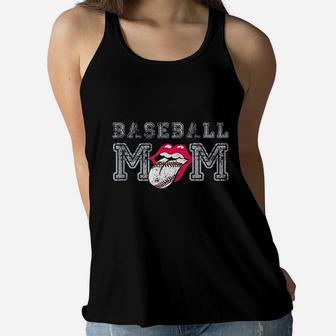 Baseball Mom Happy Big Smile Ladies Flowy Tank - Seseable