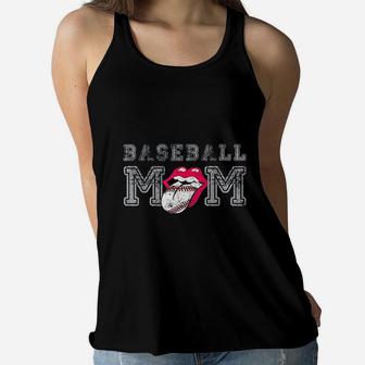 Baseball Mom Happy Big Smile Tongue Team Fan Homerun Player Ladies Flowy Tank - Seseable