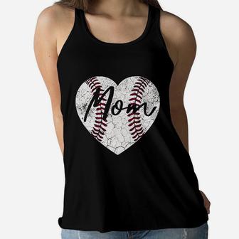 Baseball Softball Heart Mom Cute Mothers Day Gift Ladies Flowy Tank - Seseable
