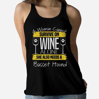 Basset Hound And Wine Funny Gift For Basset Dog Moms Ladies Flowy Tank - Seseable