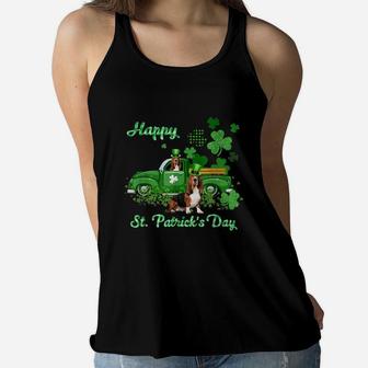 Basset Hound Riding Green Truck St Patricks Day Dog Lovers Gift Women Flowy Tank - Seseable