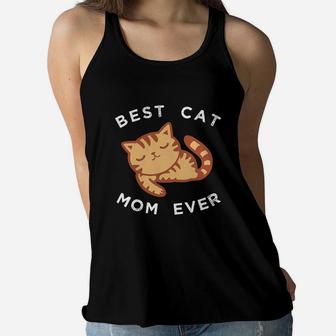 Best Cat Mom Ever Kitty T-shirt, Funny Cute Kitten Ladies Flowy Tank - Seseable