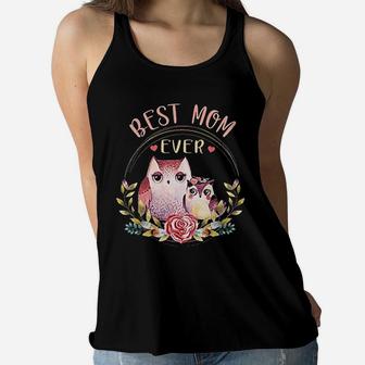 Best Mom Ever Owl Flower Animal Gift For Mom Ladies Flowy Tank - Seseable