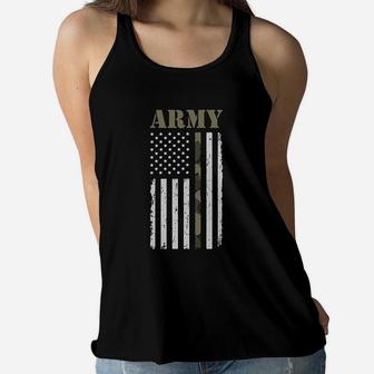 Big Usa Army Flag Gift For Soldiers Veterans Military Ladies Flowy Tank - Seseable