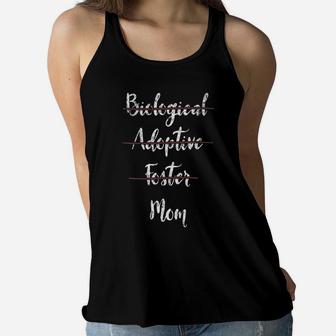 Biological Adoptive Foster Mom Mother Distressed Ladies Flowy Tank - Seseable