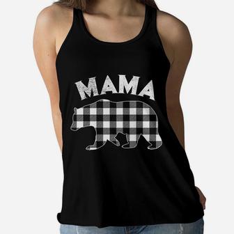 Black And White Buffalo Plaid Mama Bear Christmas Ladies Flowy Tank - Seseable