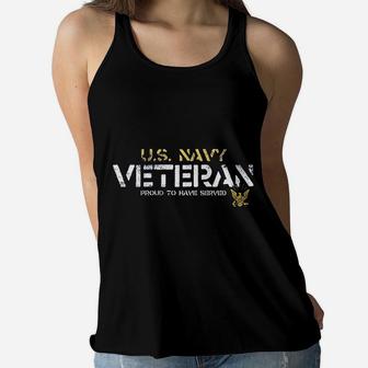 Black Design Us Navy Veteran Ladies Flowy Tank - Seseable