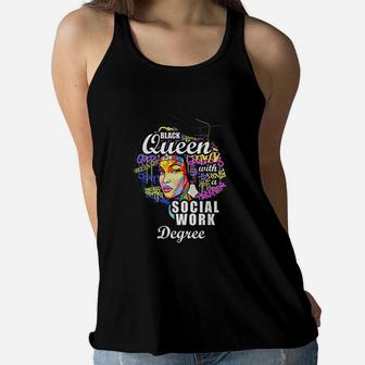 Black Queen Social Work Degree Mothers Day Ladies Flowy Tank - Seseable
