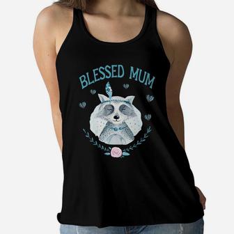 Blessed Mum Fun Raccoon Gift Idea Cute Mum Gifts Ladies Flowy Tank - Seseable