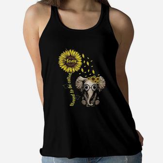 Blessed To Be Called Mom Sunflower Elephant Sunflower Ladies Flowy Tank - Seseable