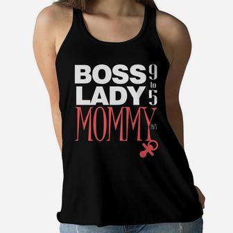 Boss Lady Mommy Funny Boss Day Gift Mom In Charge Ladies Flowy Tank - Seseable
