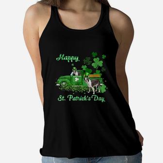 Boston Terrier Riding Green Truck St Patricks Day Dog Lovers Gift Women Flowy Tank - Seseable