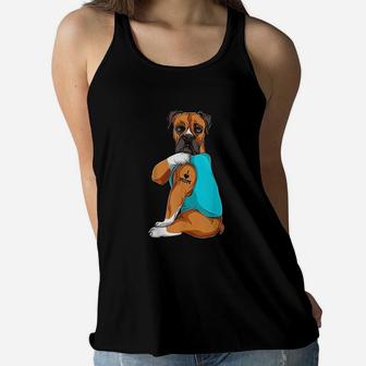 Boxer I Love Mom Tattoo Dog Mom Gifts Ladies Flowy Tank - Seseable