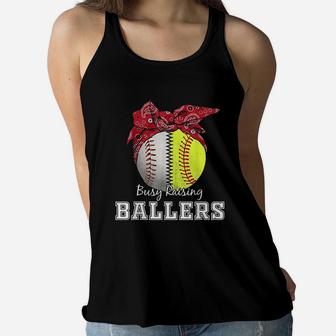 Busy Raising Ballers Softball Baseball Baseball Mom Gift Ladies Flowy Tank - Seseable