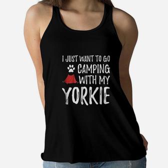 Camping Yorkie For Funny Dog Mom Or Dog Dad Camper Ladies Flowy Tank - Seseable