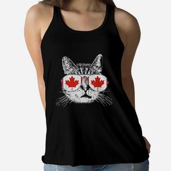 Canada Flag Cat Canadian Pride Men Women Kids Fur Mom Dad Ladies Flowy Tank - Seseable