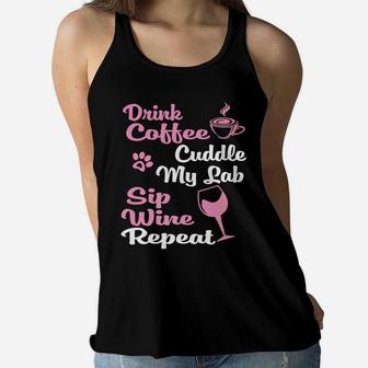 Coffee Wine Lover Lab Labrador Dog Mom Owner Gift Ladies Flowy Tank - Seseable