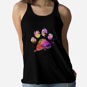 Colorful Dog Paw Dog Mama Fur Mom Doodle Mom Pet Owner Gift Ladies Flowy Tank - Seseable