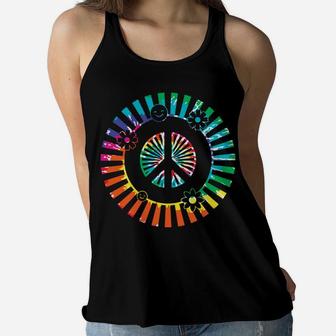 Colorful Flower Hippie Peace Sign Lovers Women Flowy Tank - Seseable