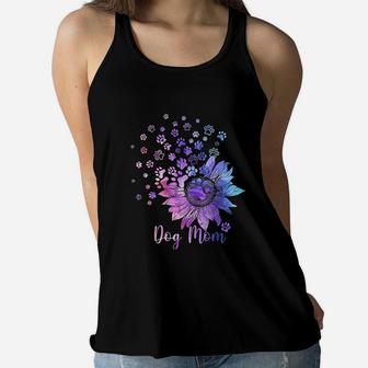 Colorful Sunflower Dog Mom Paw Print Ladies Flowy Tank - Seseable