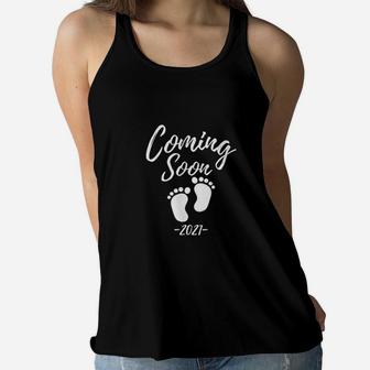 Coming Soon Baby Reveal Gift Mommy To Be In 2021 Mom Ladies Flowy Tank - Seseable