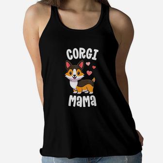 Corgi Mom For Women Dog Mama Red Tricolor Corgi Ladies Flowy Tank - Seseable