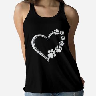 Cute Dog Puppy Dogs Paws Print Heart Gift Dog Mom Ladies Flowy Tank - Seseable