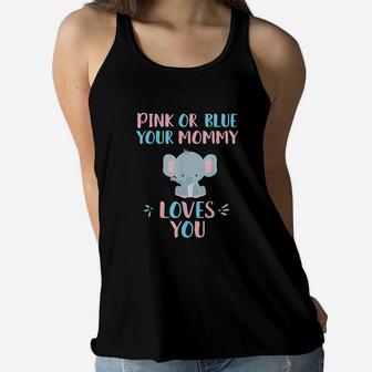 Cute Pink Or Blue Your Mommy Loves You With Baby Elephant Ladies Flowy Tank - Seseable