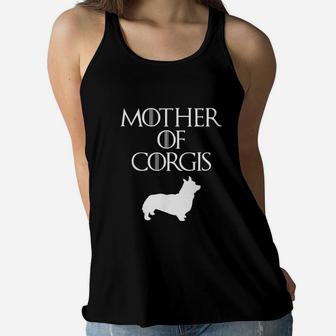 Cute Unique White Mother Of Corgis Ladies Flowy Tank - Seseable