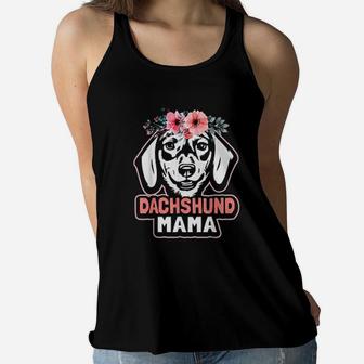 Dachshund Mama Dog Mom Flower Weiner Dog Cute Funny Gift Ladies Flowy Tank - Seseable