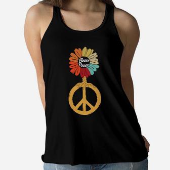 Daisy Flower Power 70s Style Hippie Peace Sign Women Flowy Tank - Seseable