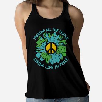 Daisy Imagine All The People Living Life In Peace Hippie World Women Flowy Tank - Seseable